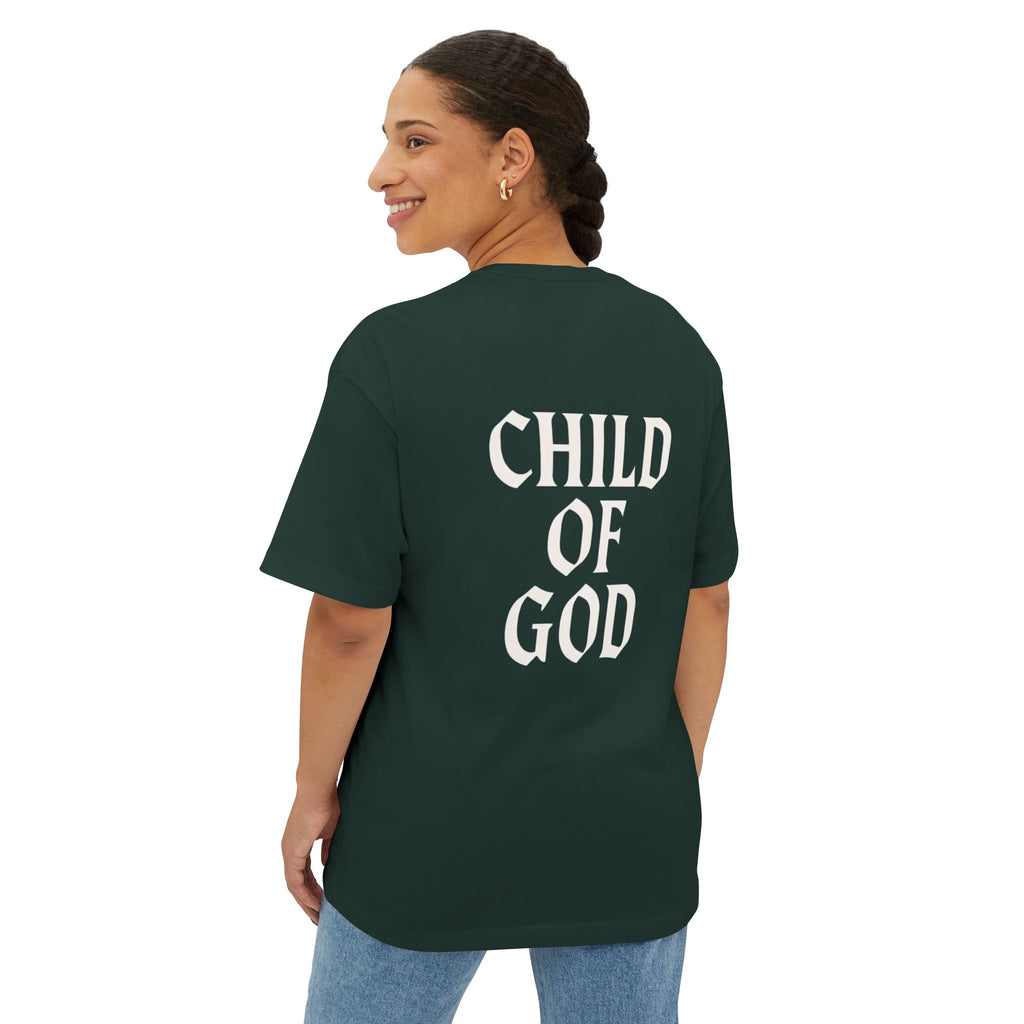 Child of God Oversized Tee — Minimal Front Logo, Bold Back Scripture T-Shirt