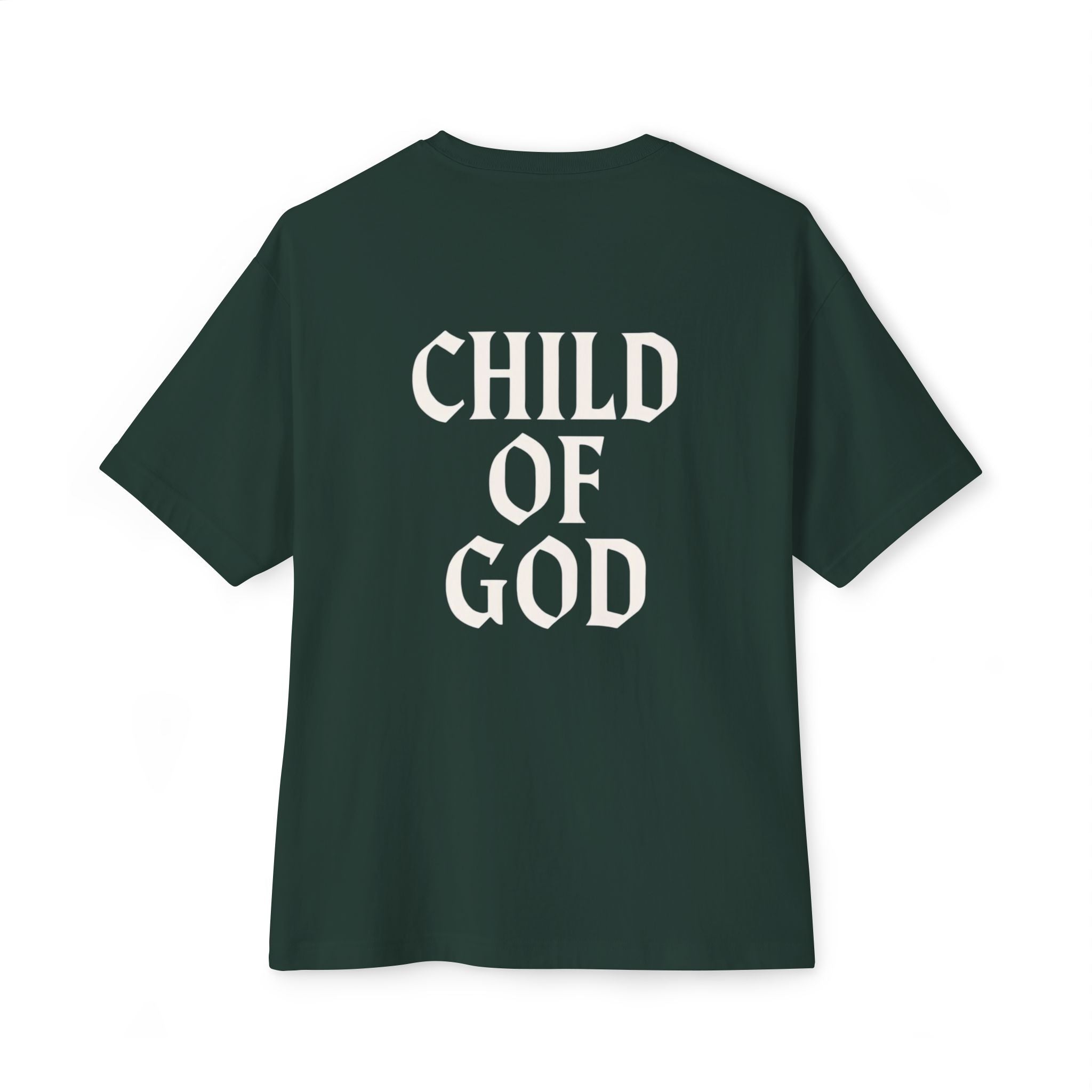 Child of God Oversized Tee — Minimal Front Logo, Bold Back Scripture T-Shirt