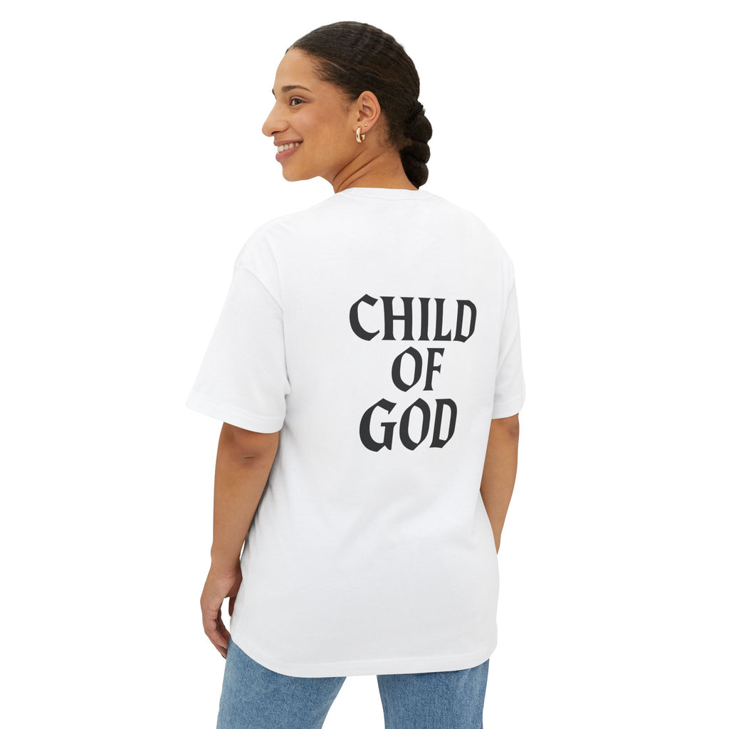 Child of God Oversized Tee — Minimal Front Logo, Bold Back Scripture T-Shirt