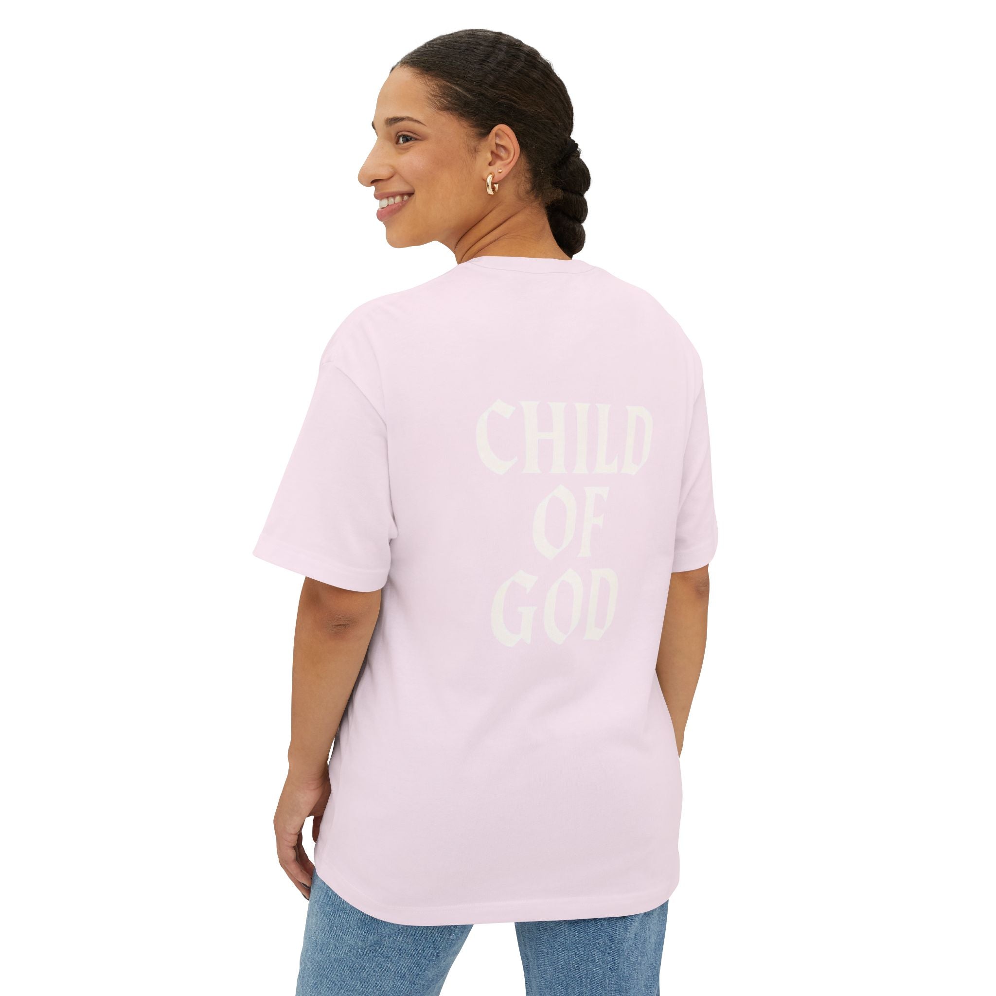 Child of God Oversized Tee — Minimal Front Logo, Bold Back Scripture T-Shirt