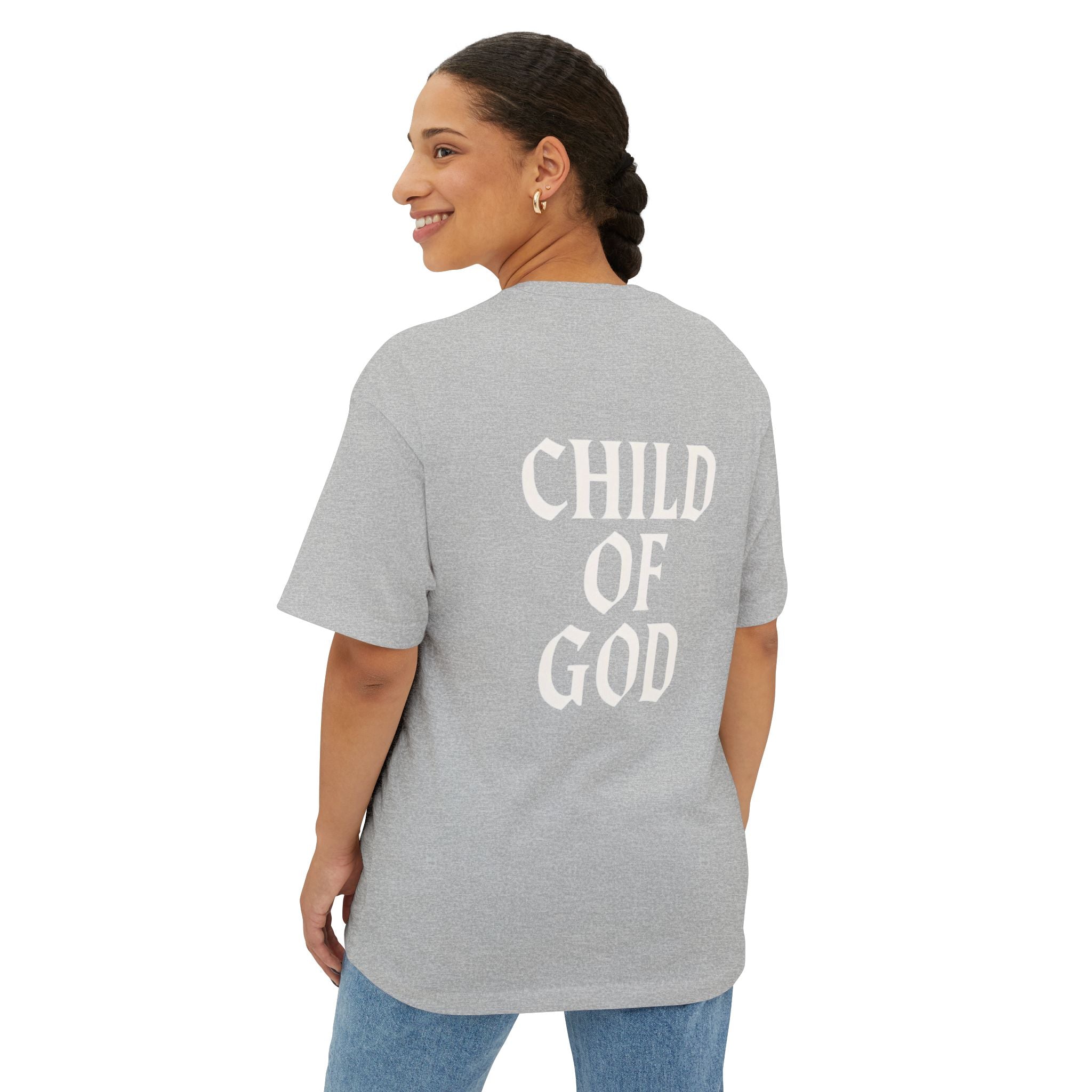 Child of God Oversized Tee — Minimal Front Logo, Bold Back Scripture T-Shirt