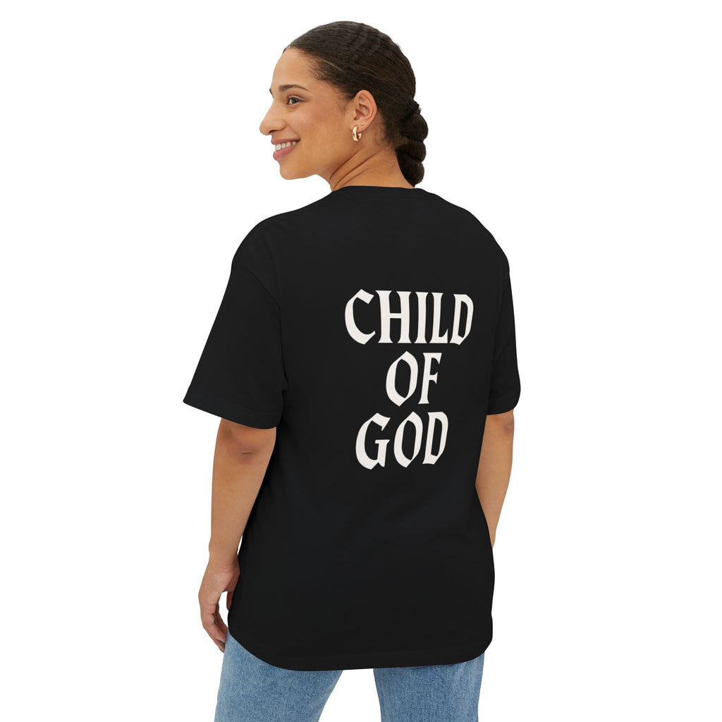 Child of God Oversized Tee — Minimal Front Logo, Bold Back Scripture T-Shirt