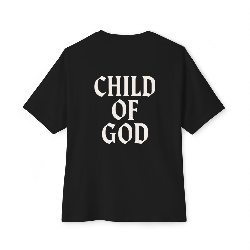Child of God Oversized Tee — Minimal Front Logo, Bold Back Scripture T-Shirt