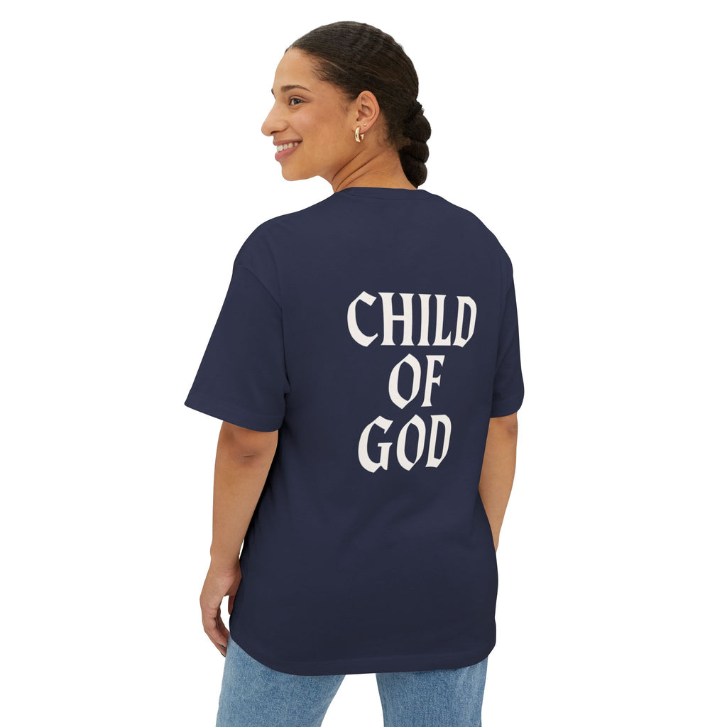 Child of God Oversized Tee — Minimal Front Logo, Bold Back Scripture T-Shirt