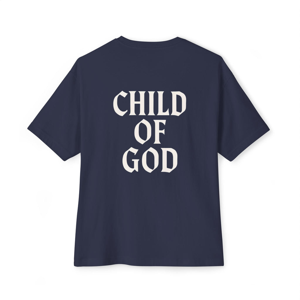 Child of God Oversized Tee — Minimal Front Logo, Bold Back Scripture T-Shirt
